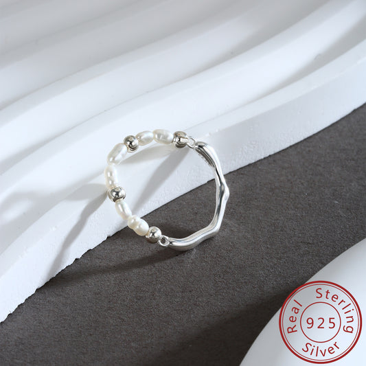 Natural Pearl Ring Sterling Silver Ring Bead Ring Fine Ring