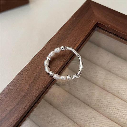 Natural Pearl Ring Sterling Silver Ring Bead Ring Fine Ring
