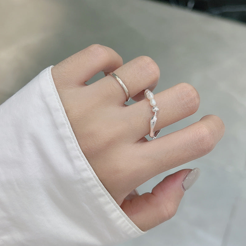 Natural Pearl Ring Sterling Silver Ring Bead Ring Fine Ring