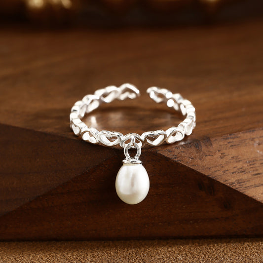 Natural Pearl Ring Sterling Silver Ring Heart Ring