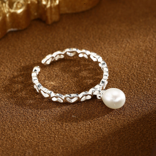 Natural Pearl Ring Sterling Silver Ring Heart Ring