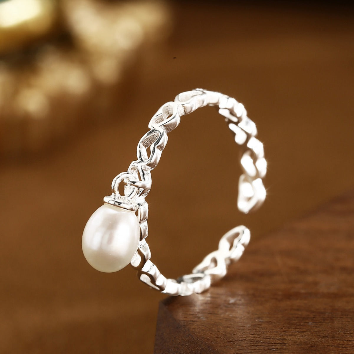 Natural Pearl Ring Sterling Silver Ring Heart Ring