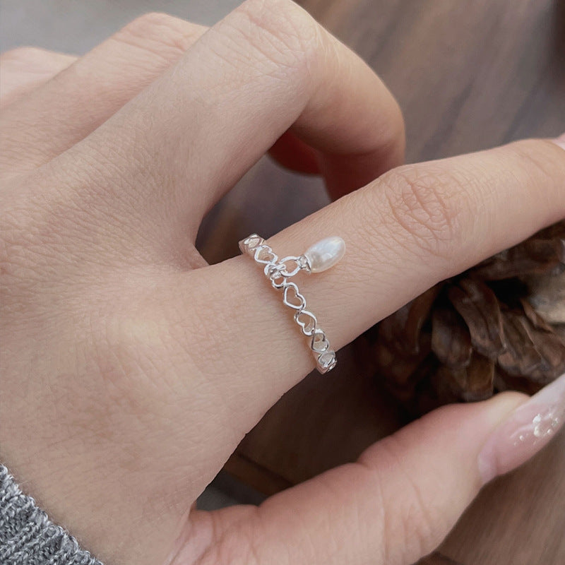 Natural Pearl Ring Sterling Silver Ring Heart Ring