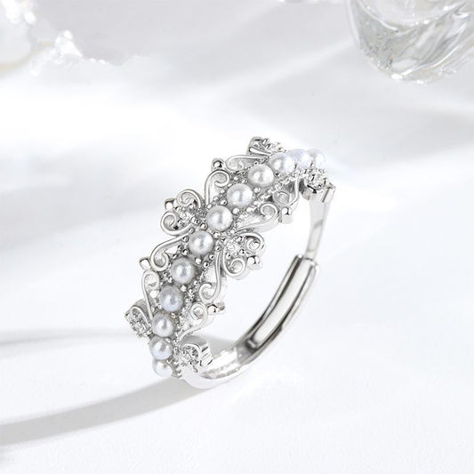 Pearl Ring Crown Ring Sterling Silver Ring