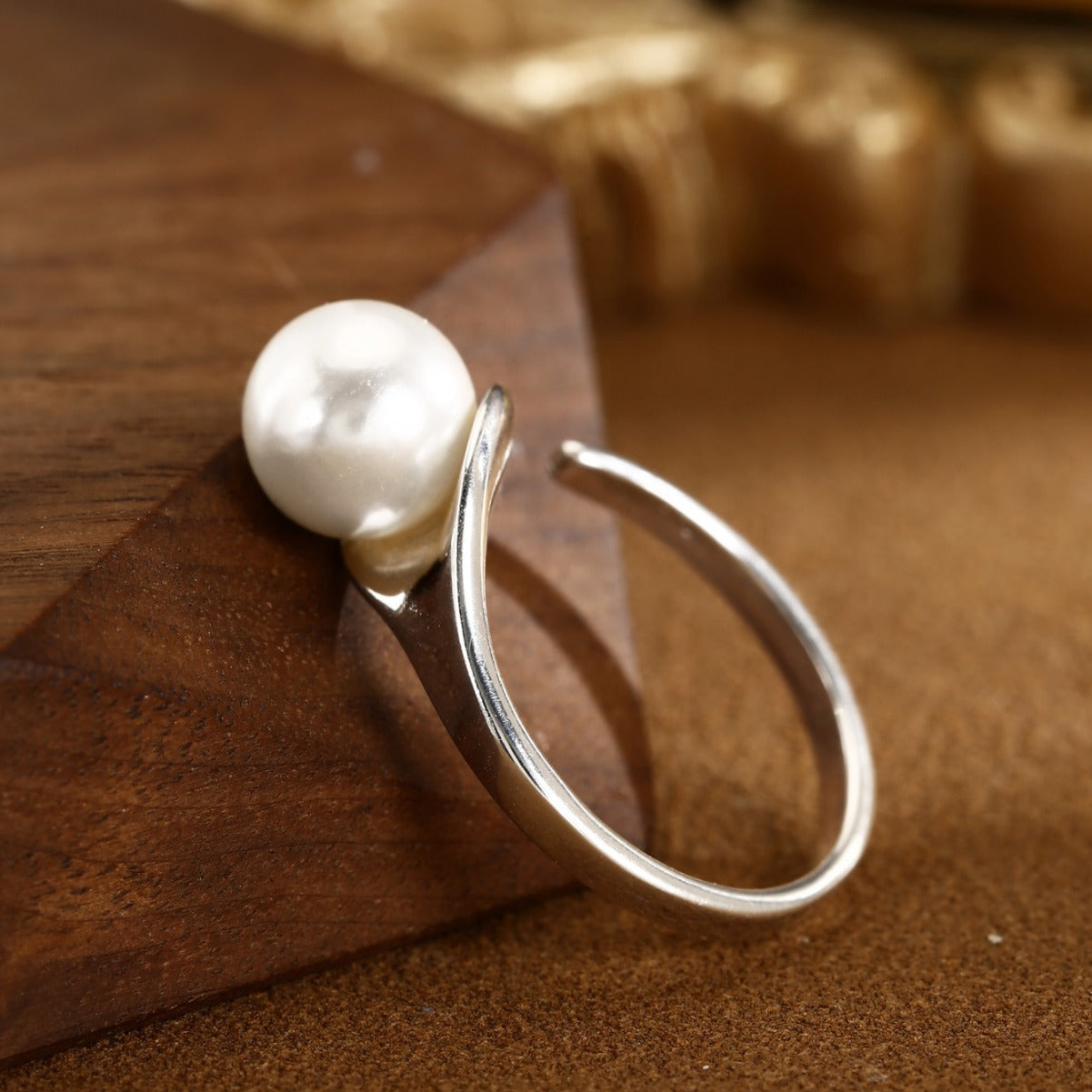 Pearl Ring Sterling Silver Ring Adjustable Ring