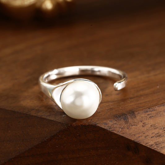 Pearl Ring Sterling Silver Ring Adjustable Ring