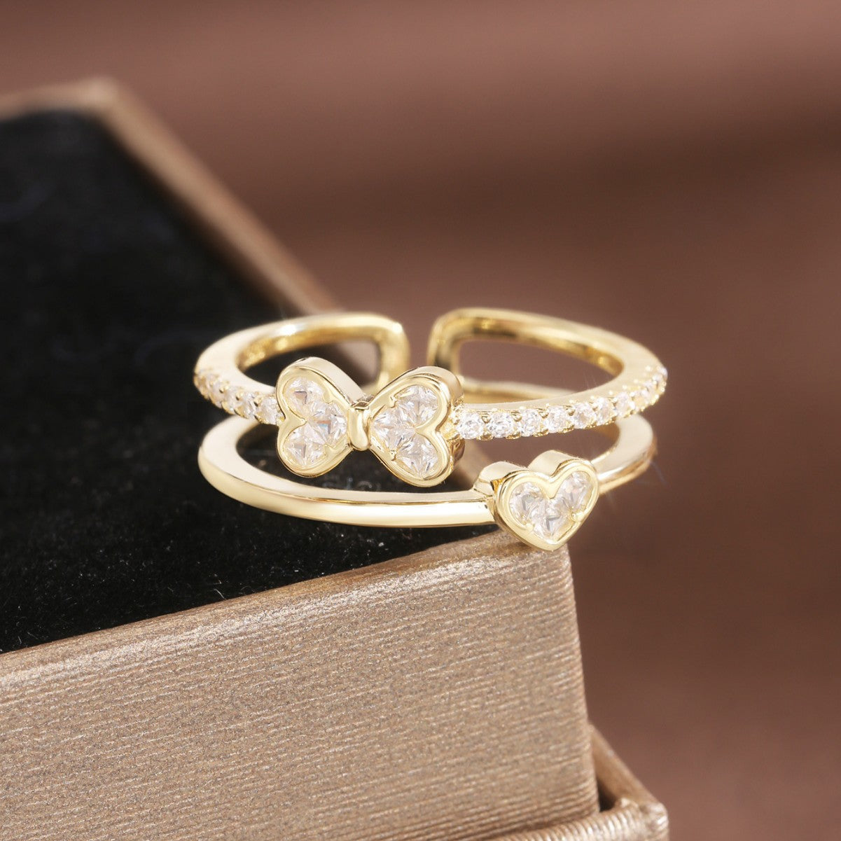 Bowknot Ring Sterling Silver Ring 18K Gold Plated Ring Heart Ring