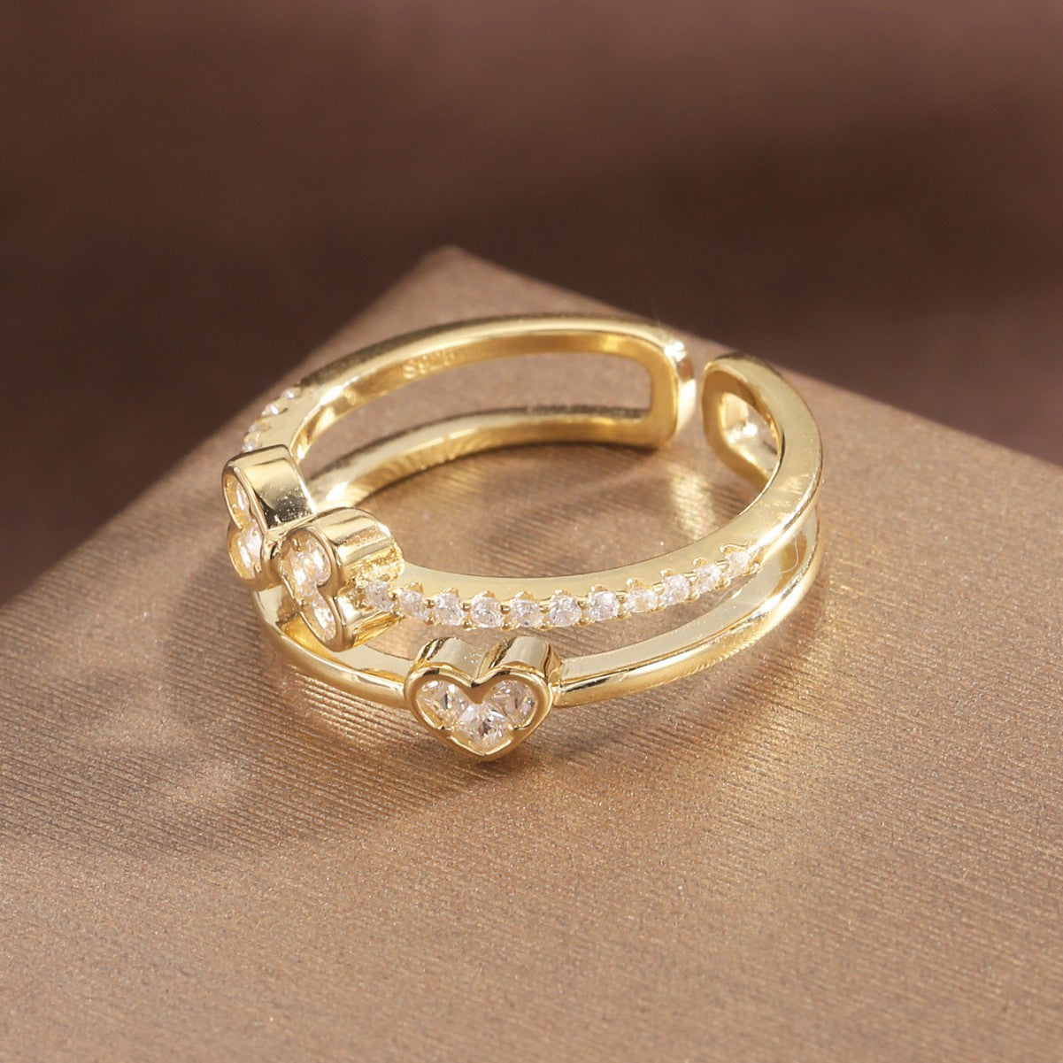 Bowknot Ring Sterling Silver Ring 18K Gold Plated Ring Heart Ring