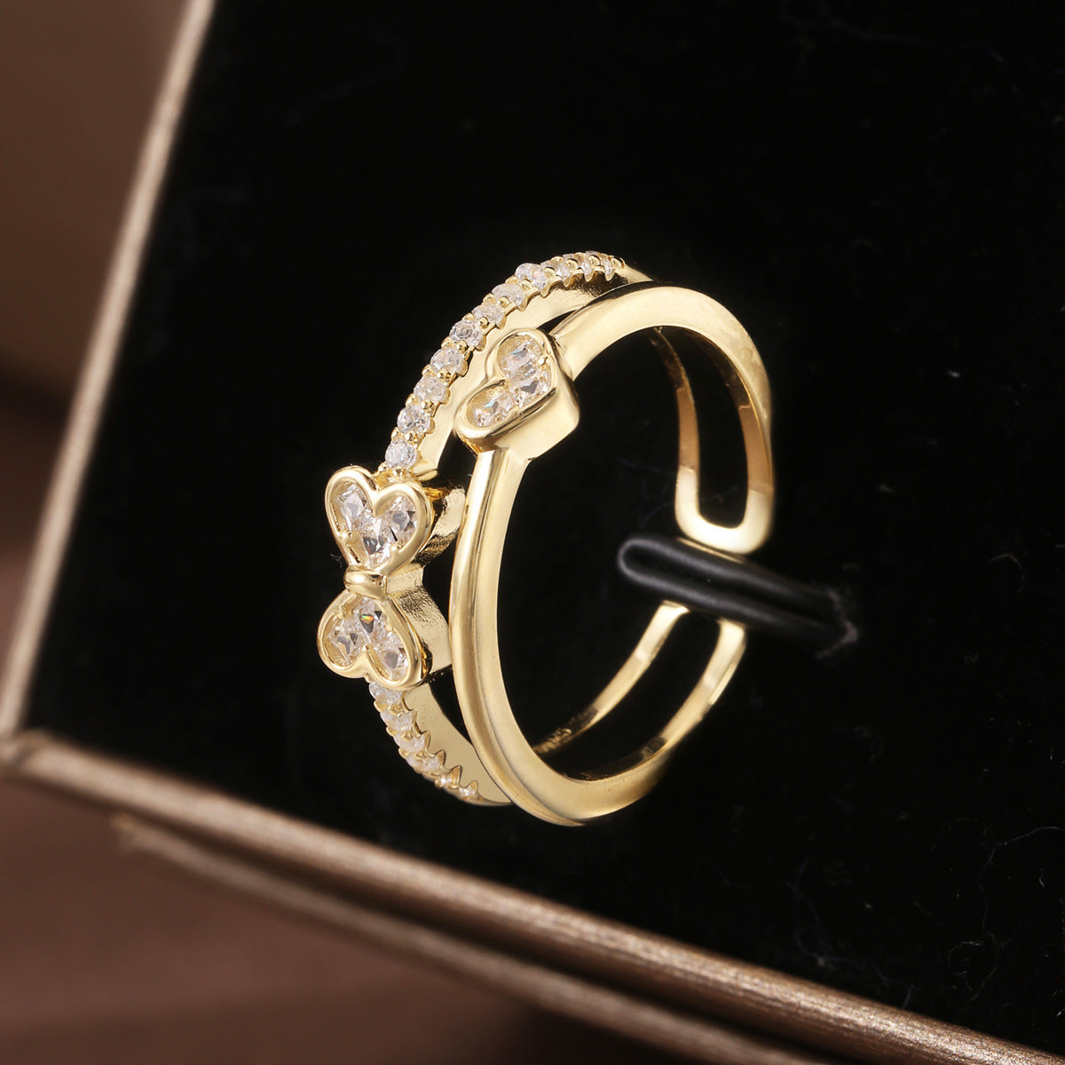 Bowknot Ring Sterling Silver Ring 18K Gold Plated Ring Heart Ring
