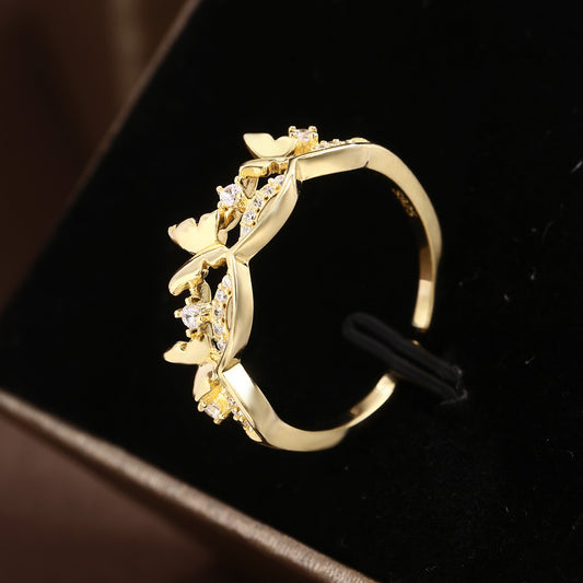 Butterfly Ring Sterling Silver Ring 18K Gold Plated Ring