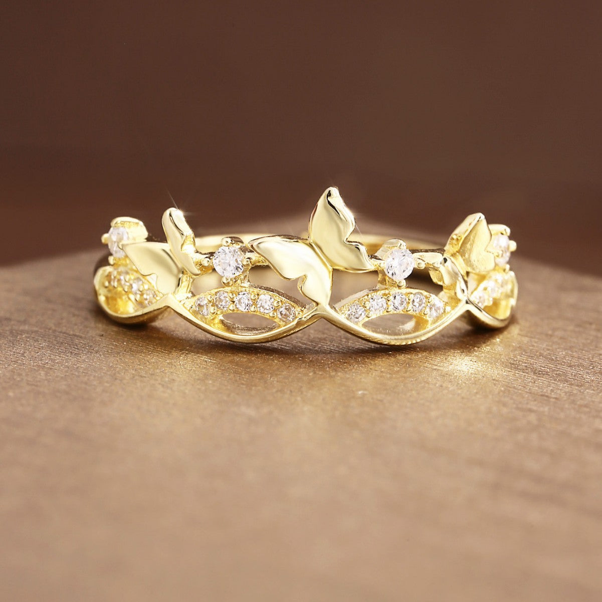 Butterfly Ring Sterling Silver Ring 18K Gold Plated Ring