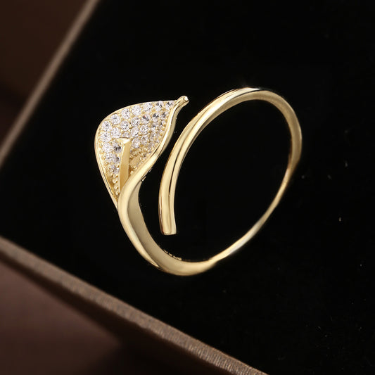 Leaf Ring Sterling Silver Ring 18K Gold Plated Ring