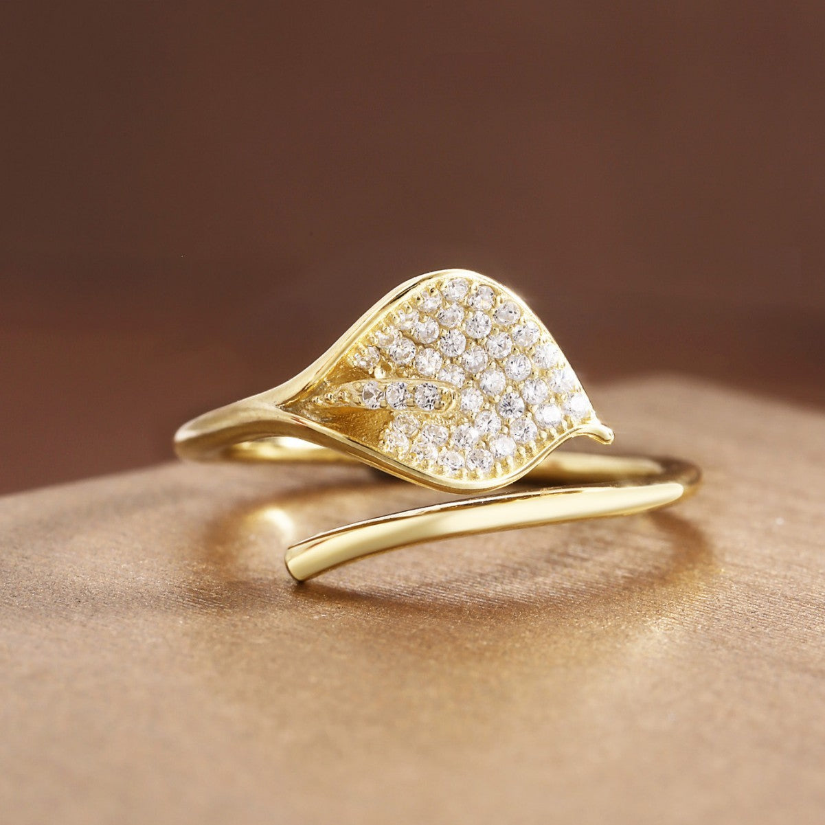 Leaf Ring Sterling Silver Ring 18K Gold Plated Ring