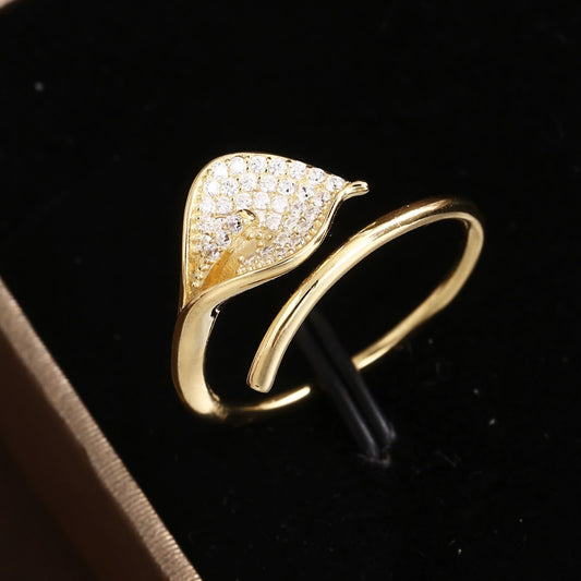 Leaf Ring Sterling Silver Ring 18K Gold Plated Ring