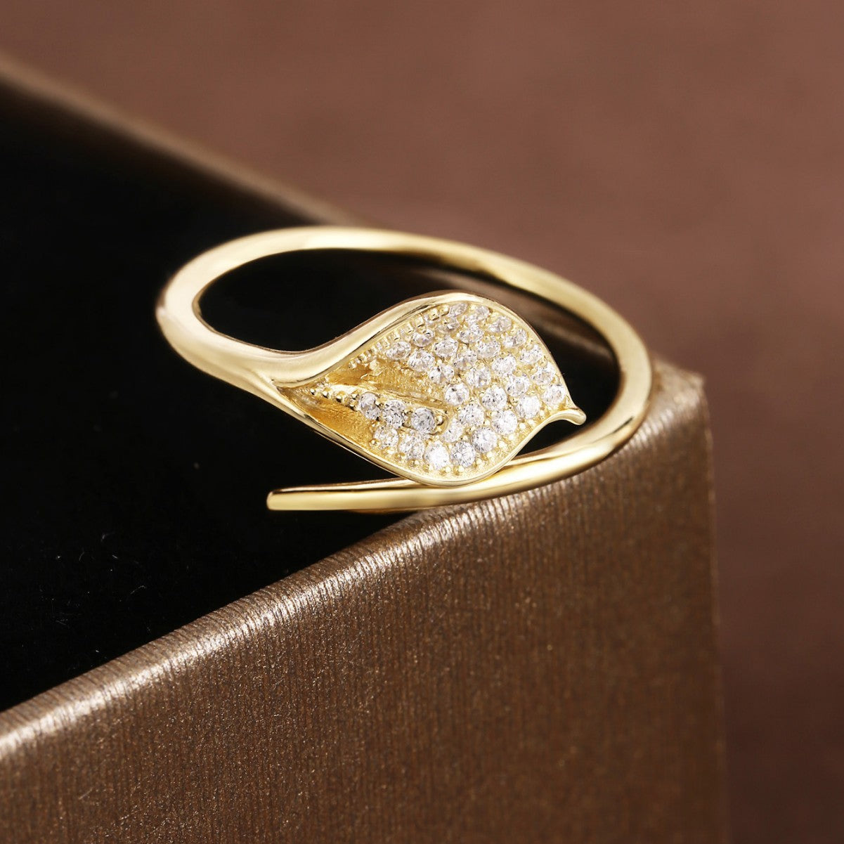 Leaf Ring Sterling Silver Ring 18K Gold Plated Ring