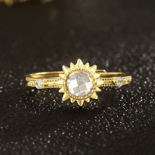 Sunflower Ring Sterling Silver Ring 18K Gold Plated Ring