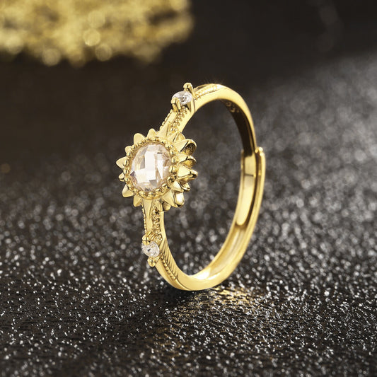 Sunflower Ring Sterling Silver Ring 18K Gold Plated Ring