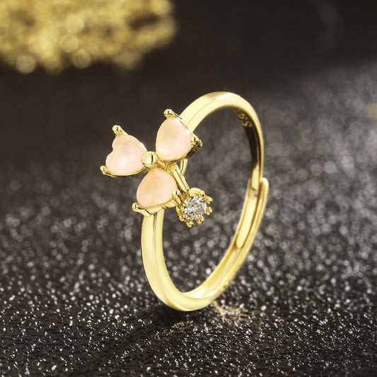Three-leaf Clover Ring Sterling Silver Ring 18K Gold Plated Ring