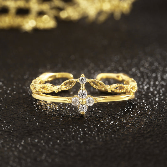 Sterling Silver Ring 18K Gold Plated Ring Crown Ring