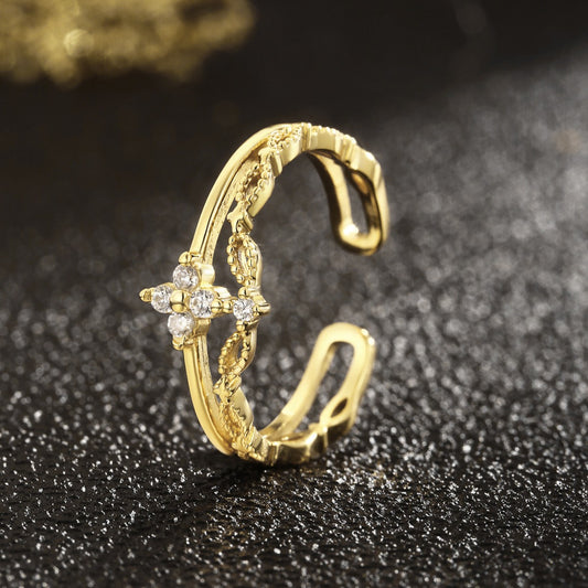 Sterling Silver Ring 18K Gold Plated Ring Crown Ring