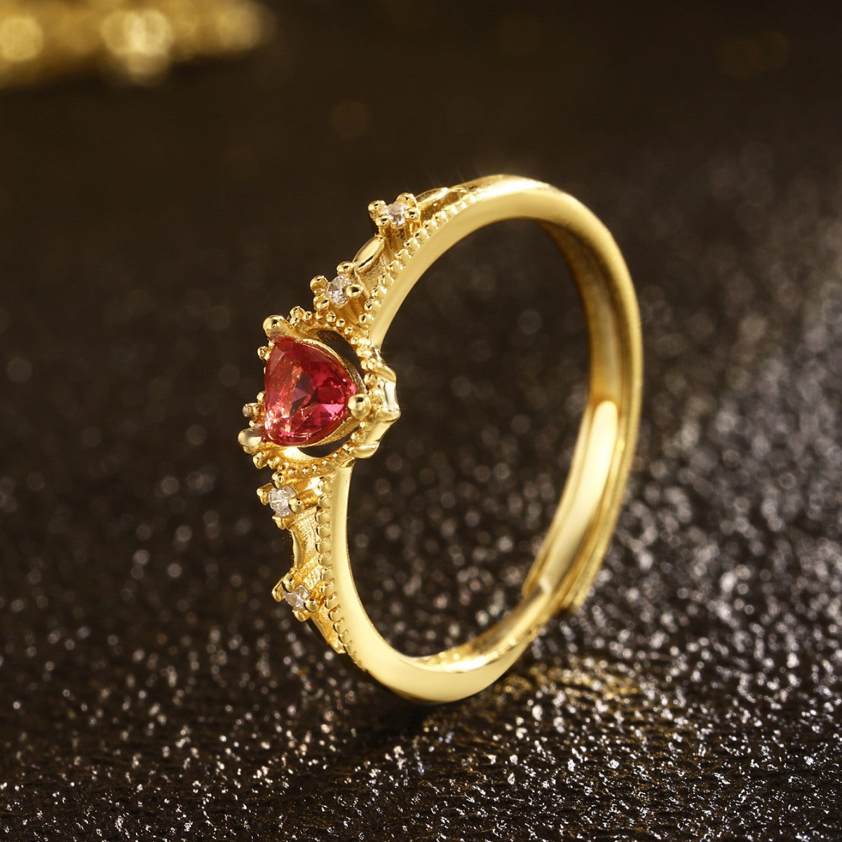 Sterling Silver Ring 18K Gold Plated Ring Heart Ring