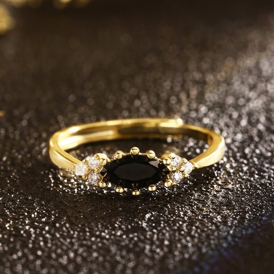 Obsidian Ring Sterling Silver Ring 18K Gold Plated Ring