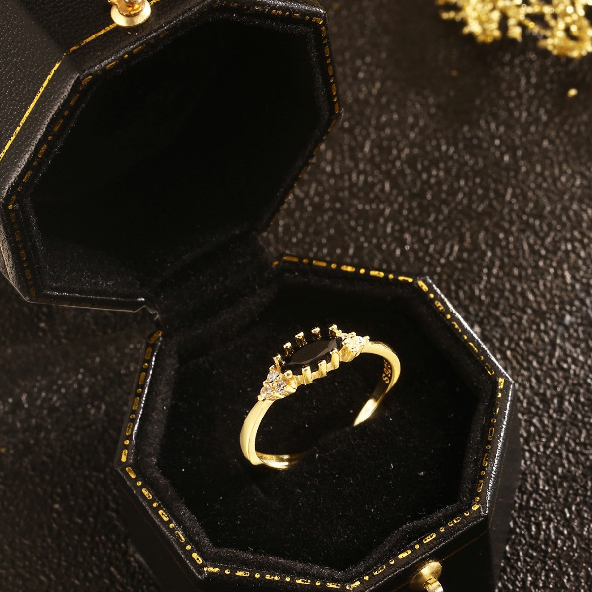 Obsidian Ring Sterling Silver Ring 18K Gold Plated Ring