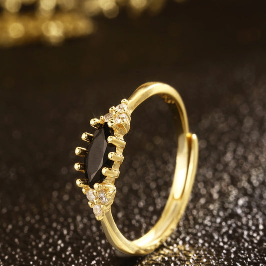 Obsidian Ring Sterling Silver Ring 18K Gold Plated Ring