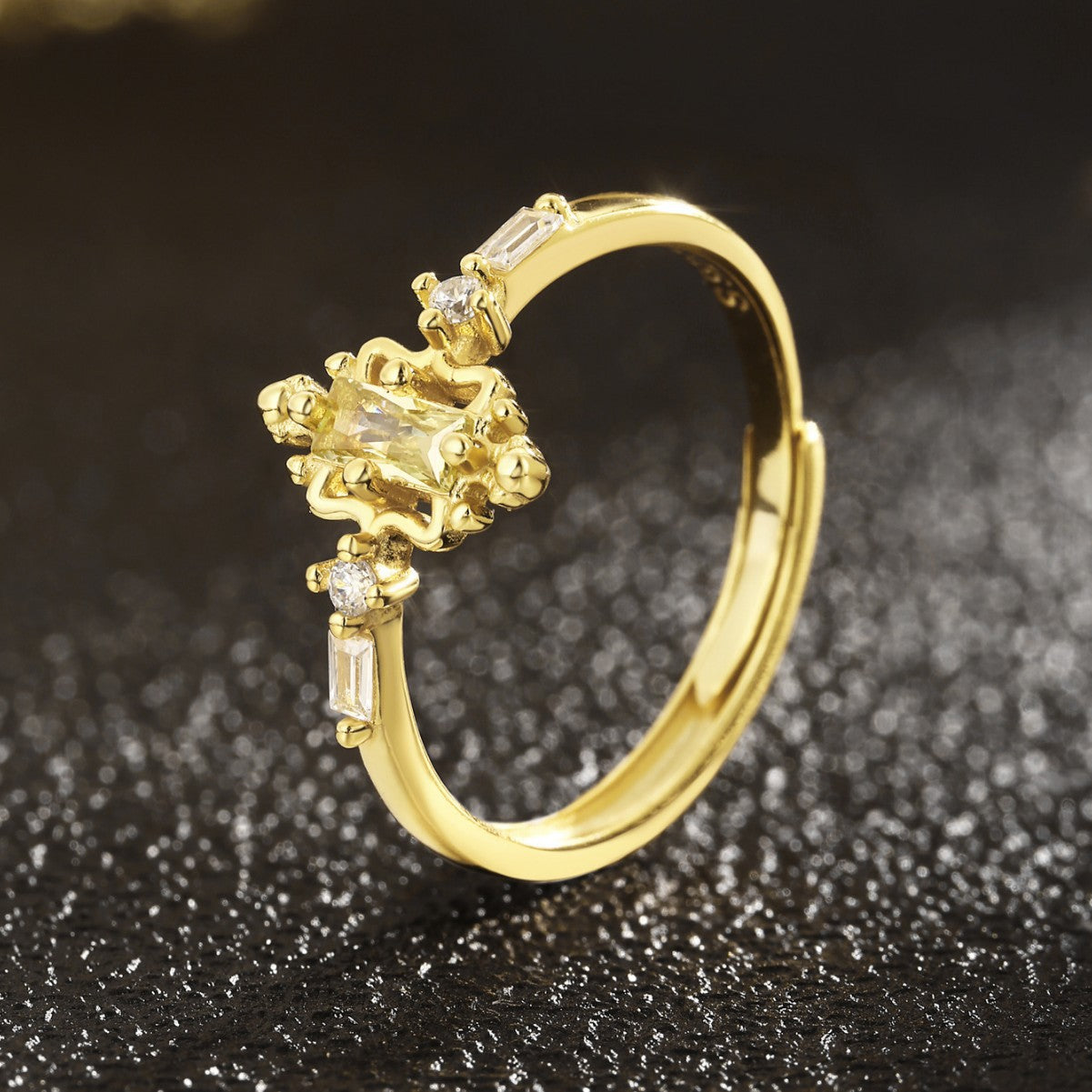 Sterling Silver Ring 18K Gold Plated Ring Adjustable Ring