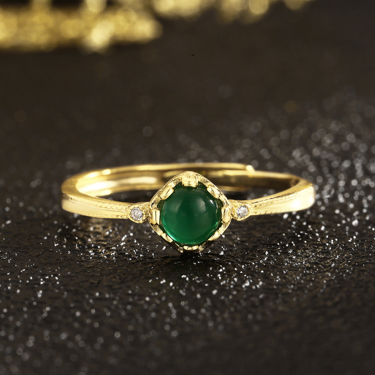 Chrysoprase Ring Sterling Silver Ring 18K Gold Plated Ring