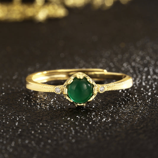 Chrysoprase Ring Sterling Silver Ring 18K Gold Plated Ring