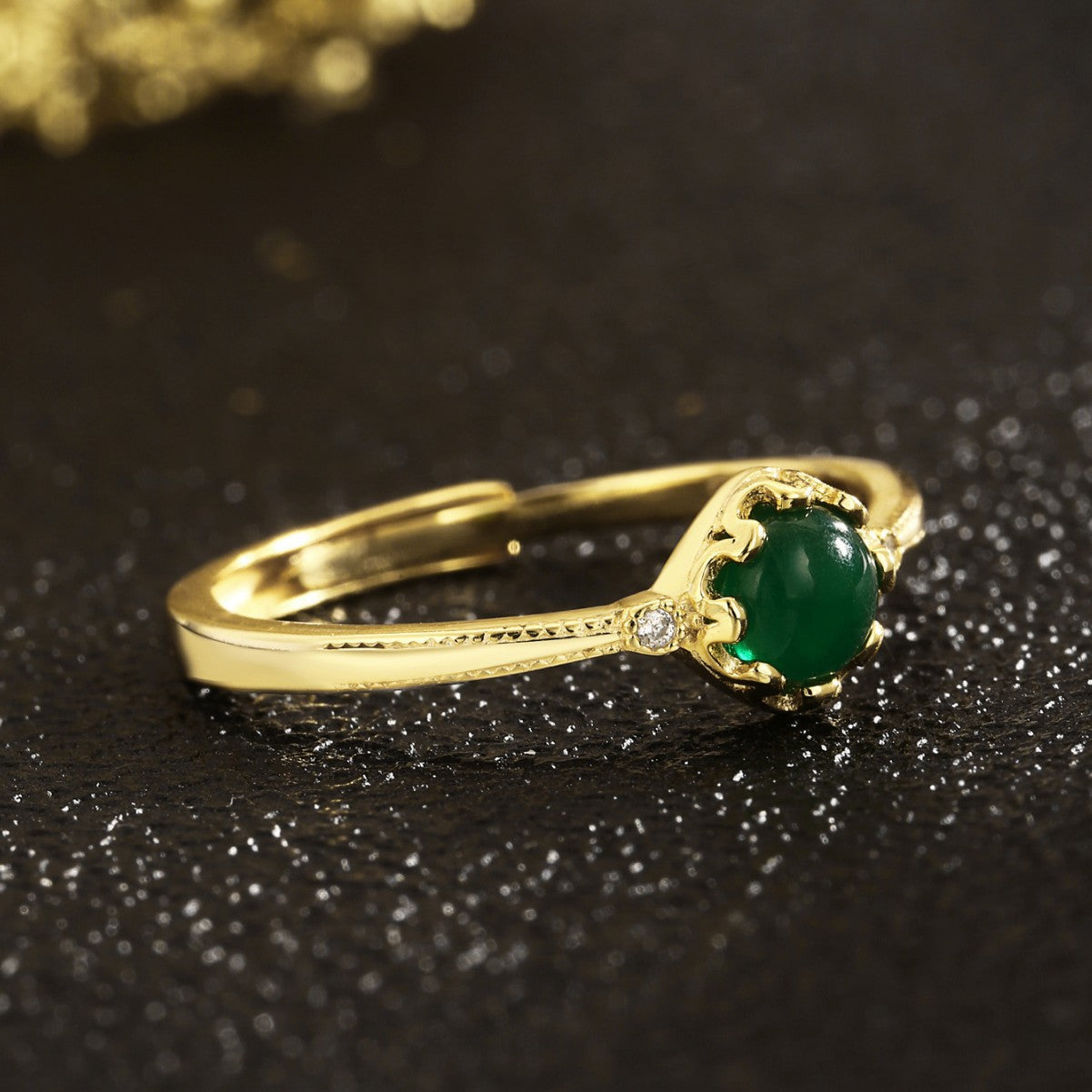 Chrysoprase Ring Sterling Silver Ring 18K Gold Plated Ring