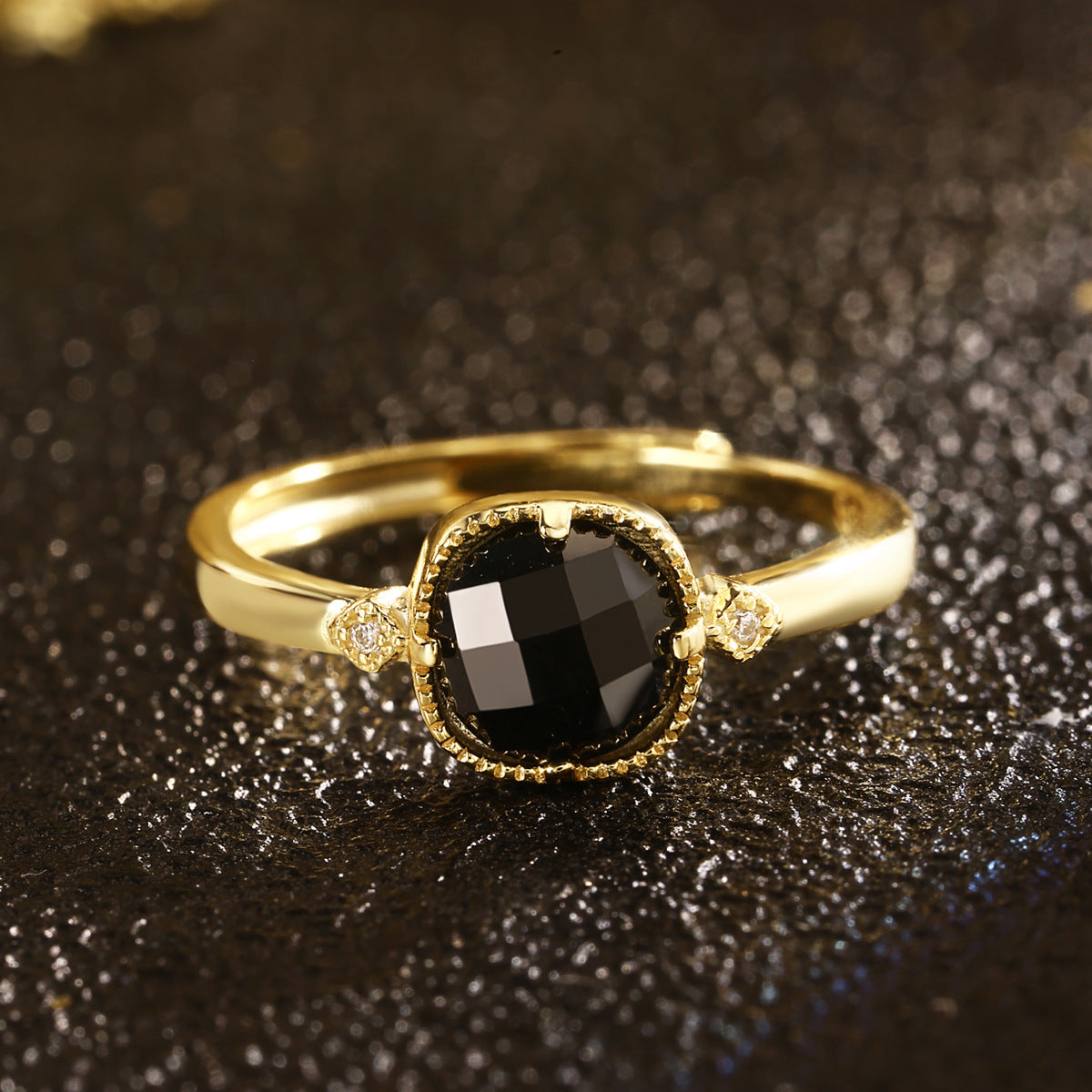 Black Zircon Ring Sterling Silver Ring 18K Gold Plated Ring