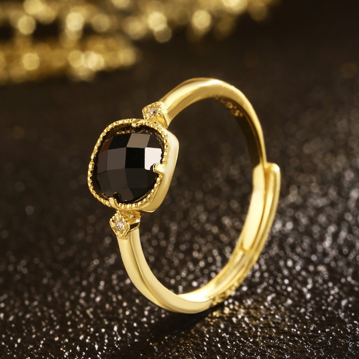 Black Zircon Ring Sterling Silver Ring 18K Gold Plated Ring