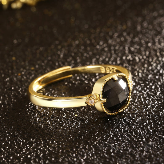 Black Zircon Ring Sterling Silver Ring 18K Gold Plated Ring