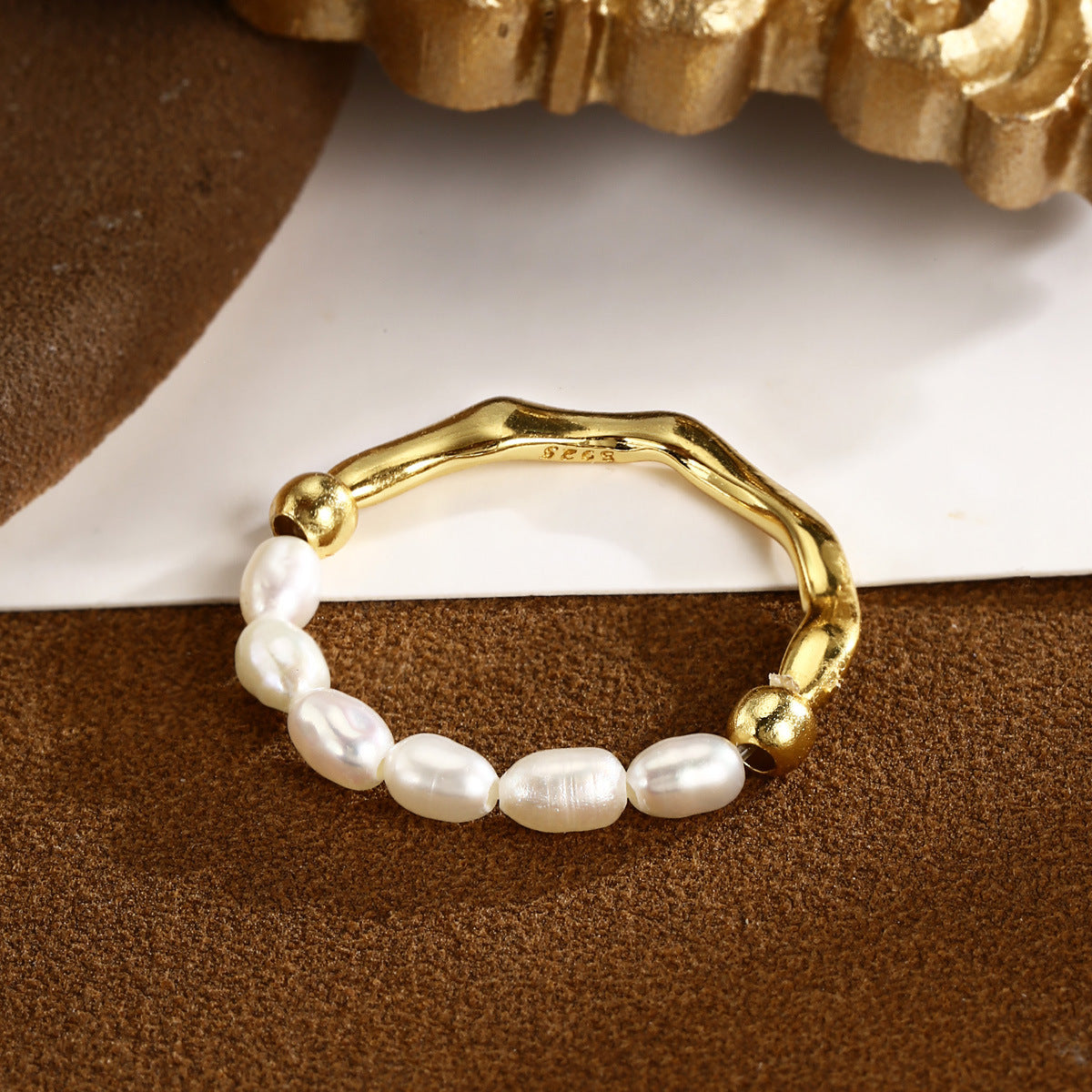 Sterling Silver Ring Pearl Ring 18K Gold Plated Ring
