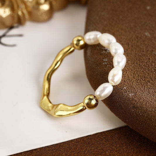 Sterling Silver Ring Pearl Ring 18K Gold Plated Ring