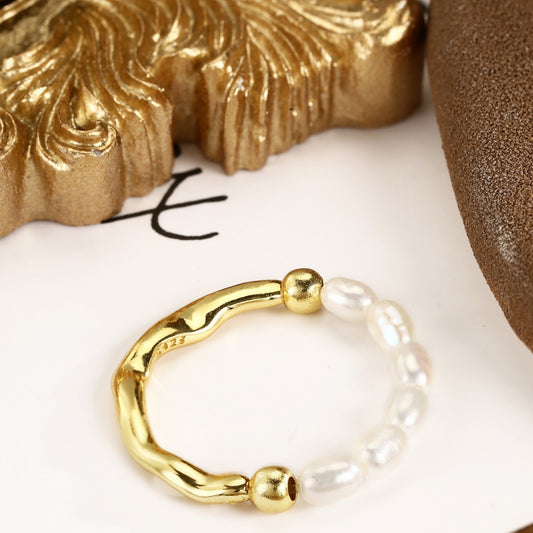 Sterling Silver Ring Pearl Ring 18K Gold Plated Ring
