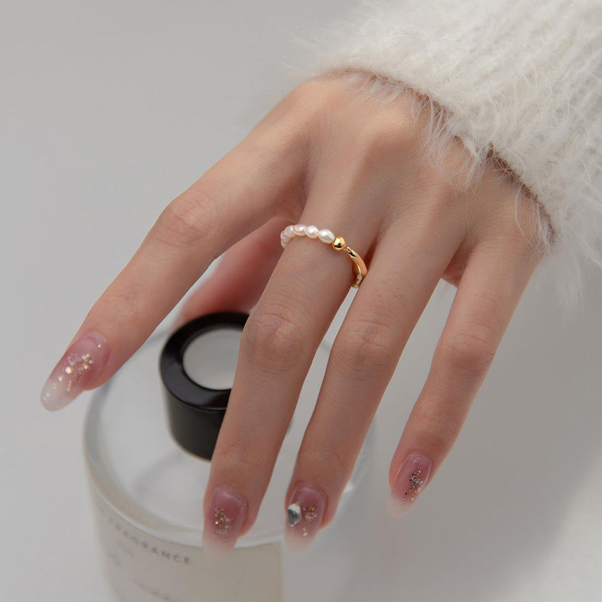 Sterling Silver Ring Pearl Ring 18K Gold Plated Ring