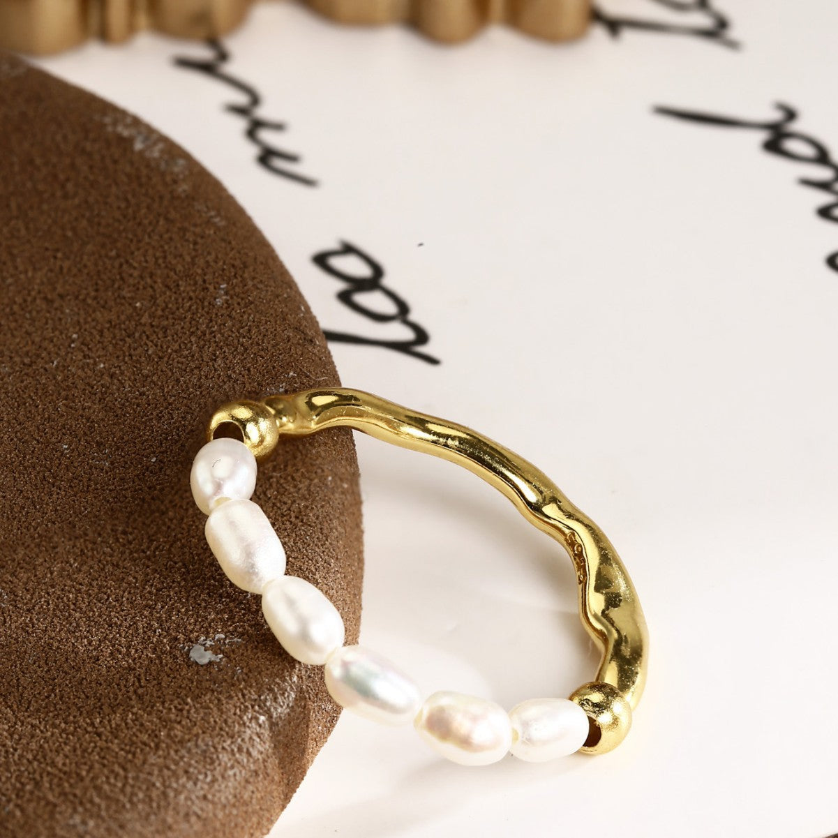 Sterling Silver Ring Pearl Ring 18K Gold Plated Ring