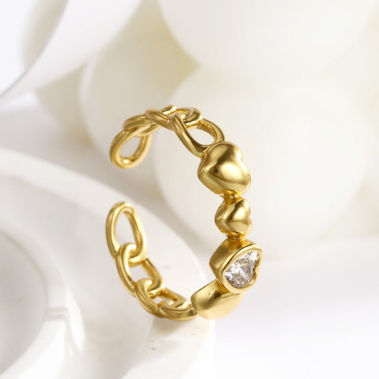 Sterling Silver Ring Heart Ring 18K Gold Plated Ring