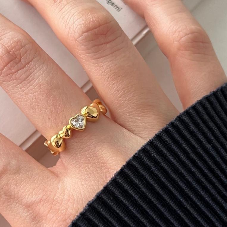Sterling Silver Ring Heart Ring 18K Gold Plated Ring