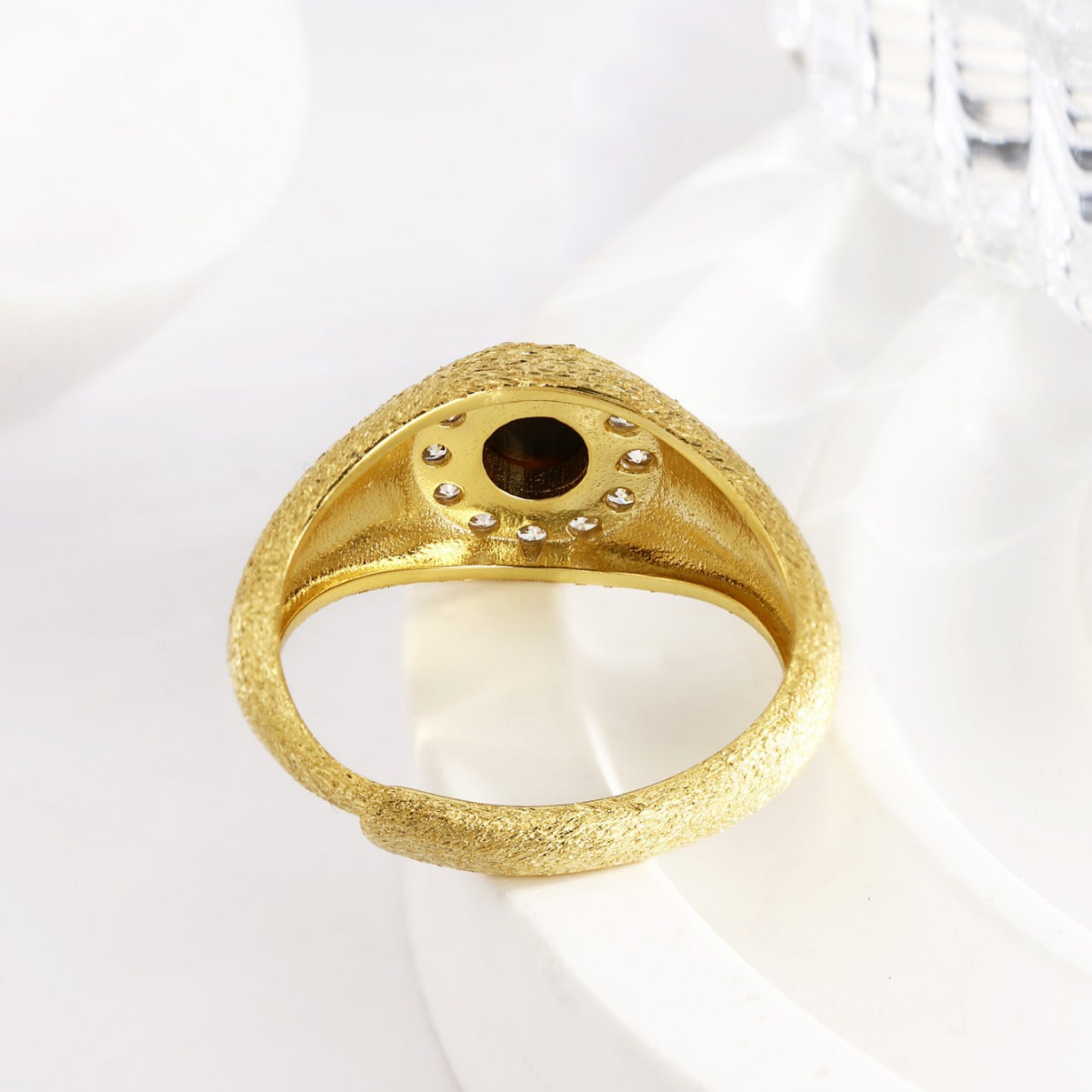 Sterling Silver Ring 18K Gold Plated Ring Tiger Eye Stone Ring