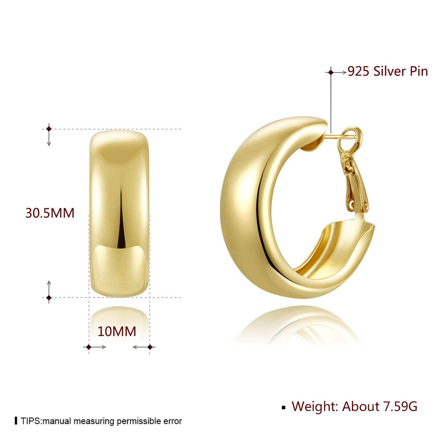 18k Gold plated earrings hoop loop