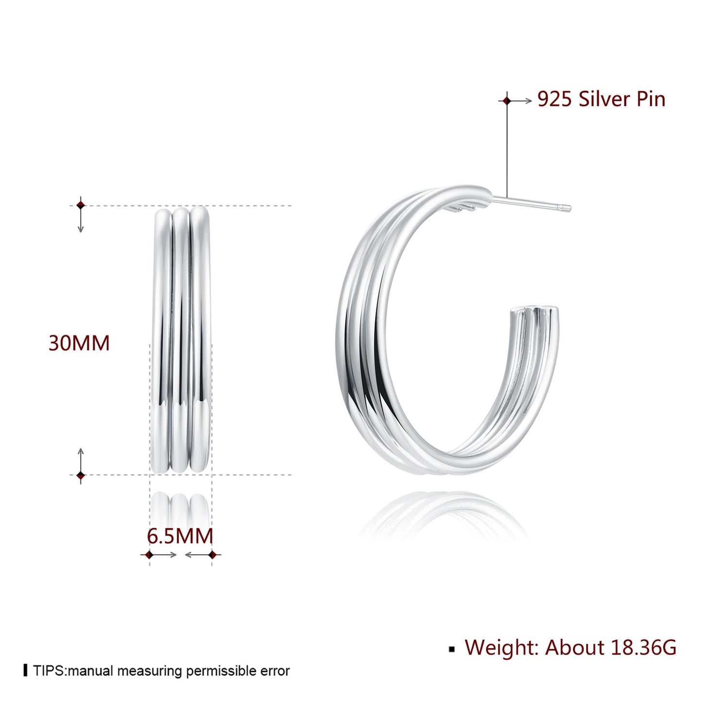 18k White Gold plated earrings strips style