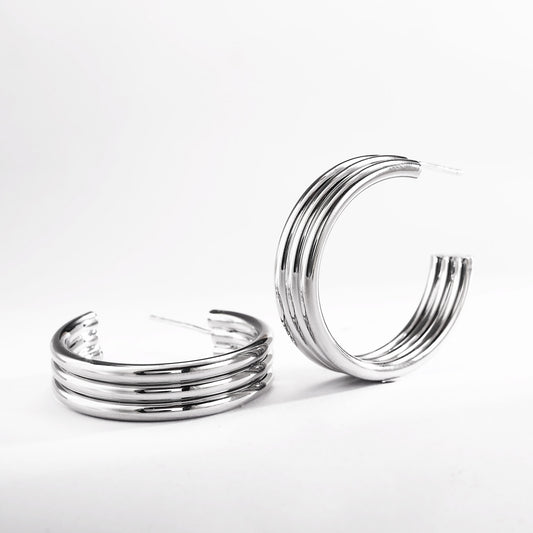 18k White Gold plated earrings strips style