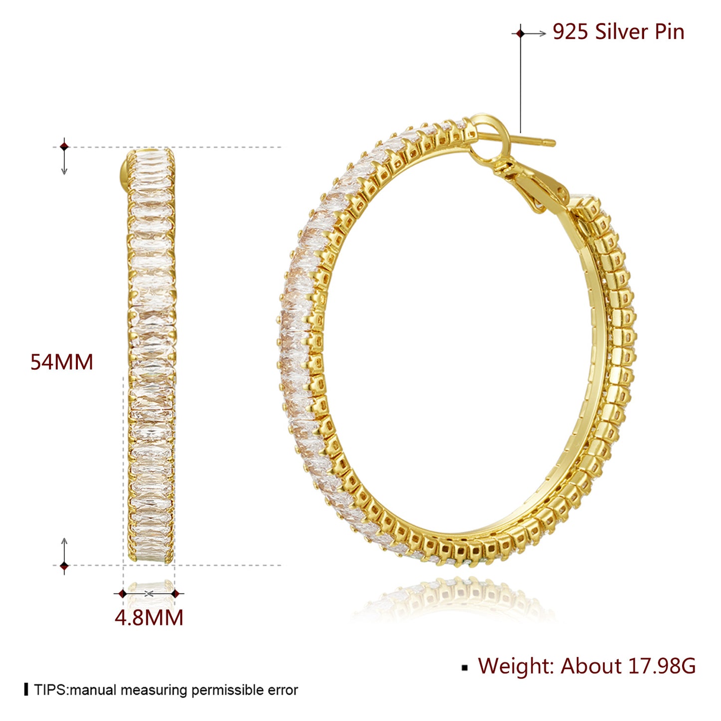 18k Gold plated earrings crystals hoop