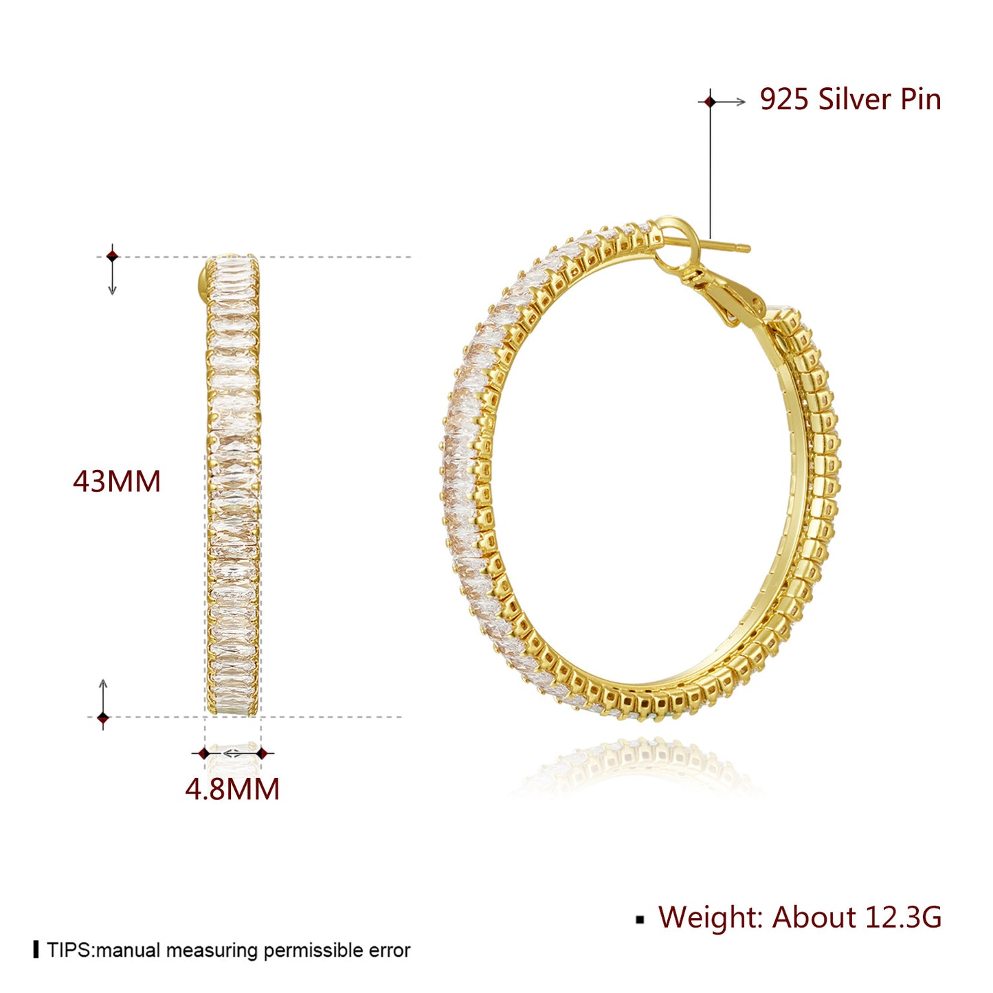 18k Gold plated earrings crystals hoop