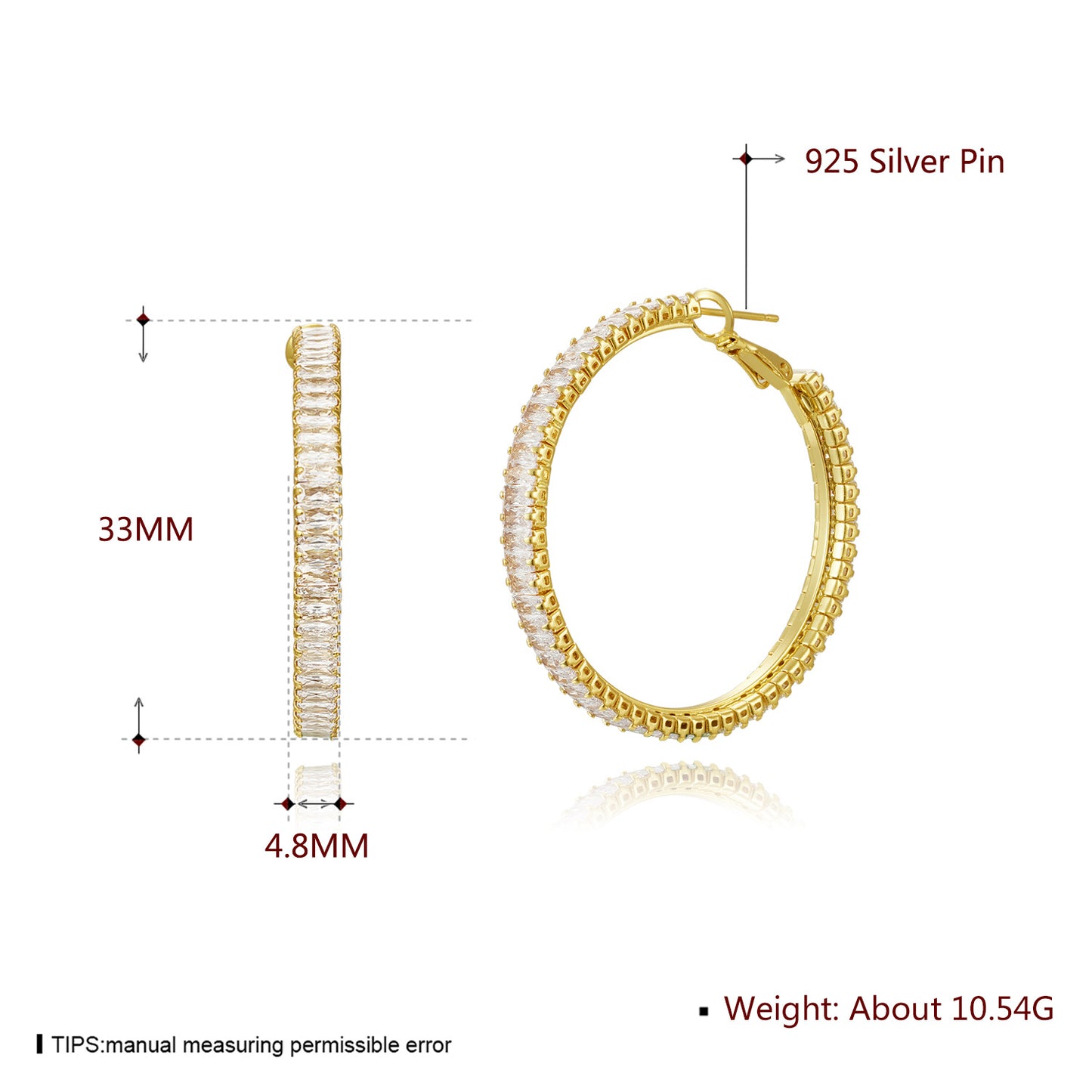 18k Gold plated earrings crystals hoop