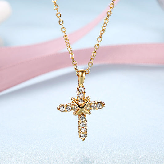 18K gold plated necklace cross with crystals